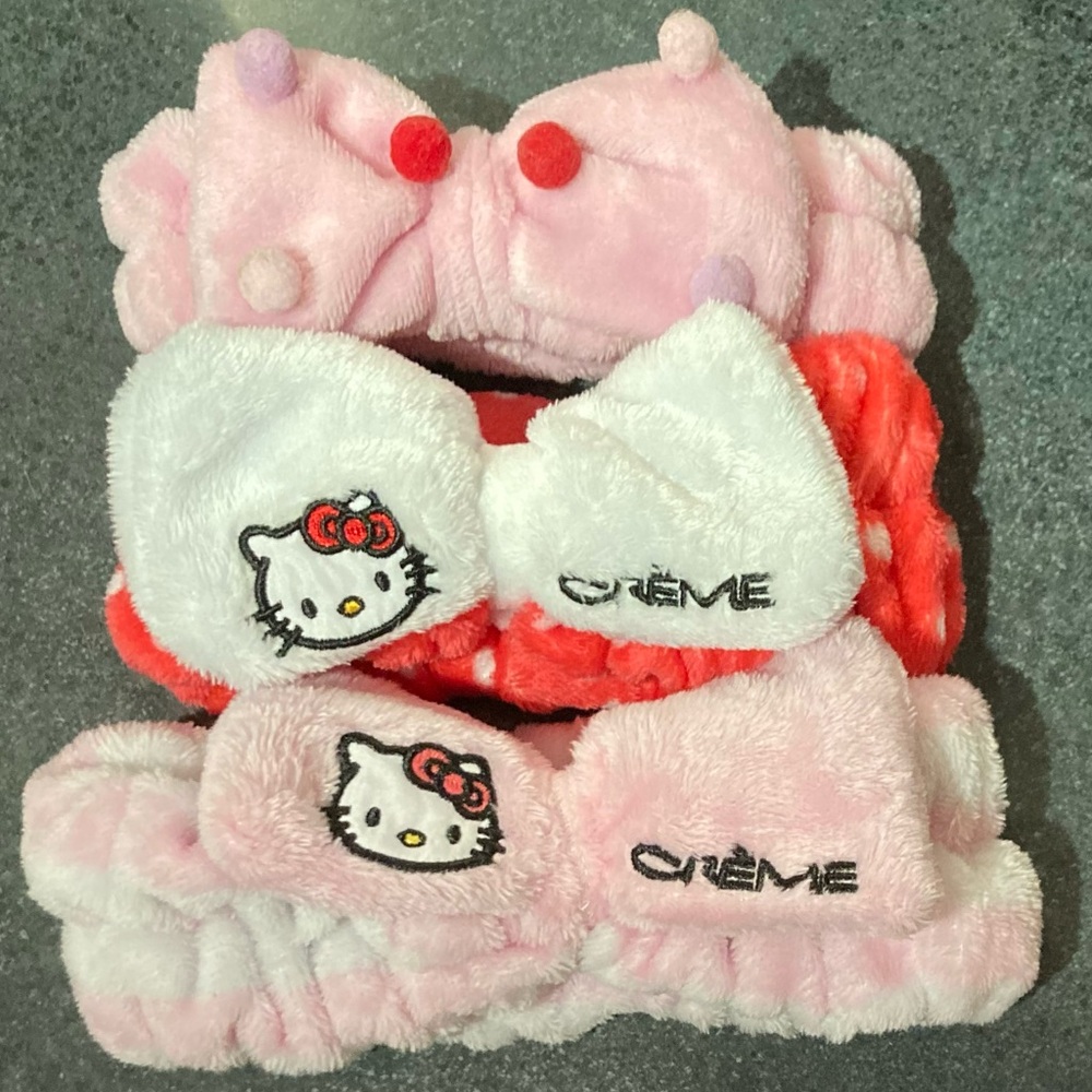 🎀The Crème Shop Pink, White, Red Hello Kitty & Bow Ribbon Hair Styling Headbands